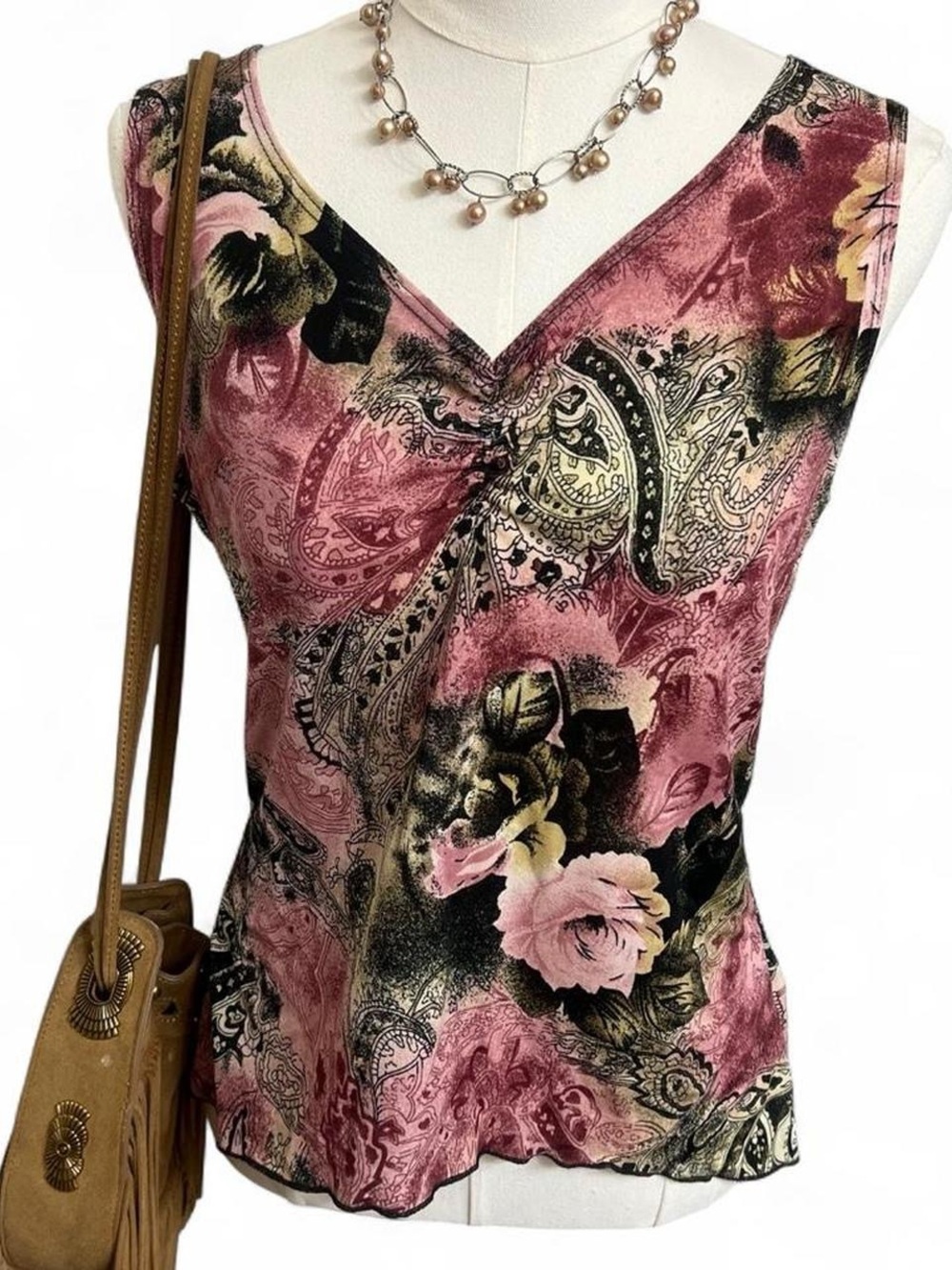 Pink black beige floral paisley print y2k vintage tank top euro fairycore spring